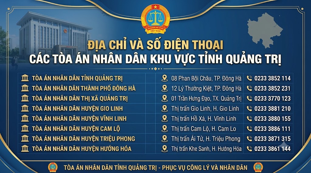 Địa chỉ và số điện thoại các Tòa án nhân dân khu vực tỉnh Quảng Trị